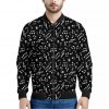 Black And White Music Note Pattern Print Bomber Jacket