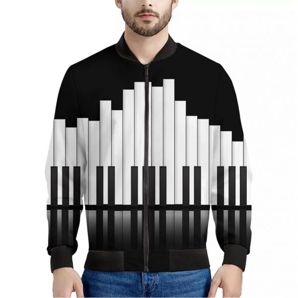 Black And White Piano Keyboard Print Bomber Jacket