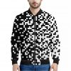 Black And White Pixel Pattern Print Bomber Jacket