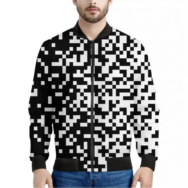 Black And White Pixel Pattern Print Bomber Jacket