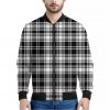 Black And White Plaid Pattern Print Bomber Jacket