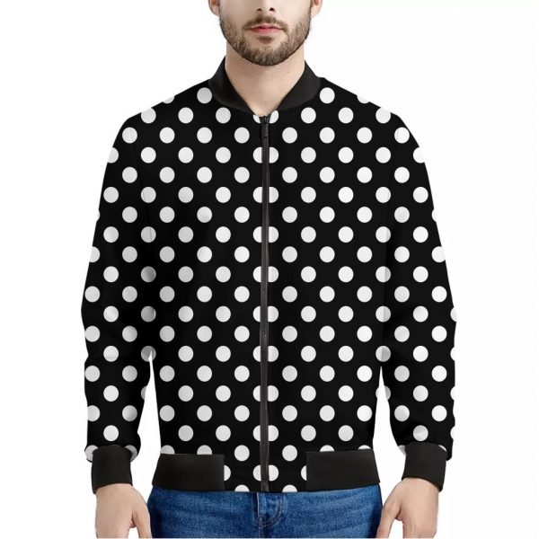Black And White Polka Dot Pattern Print Bomber Jacket