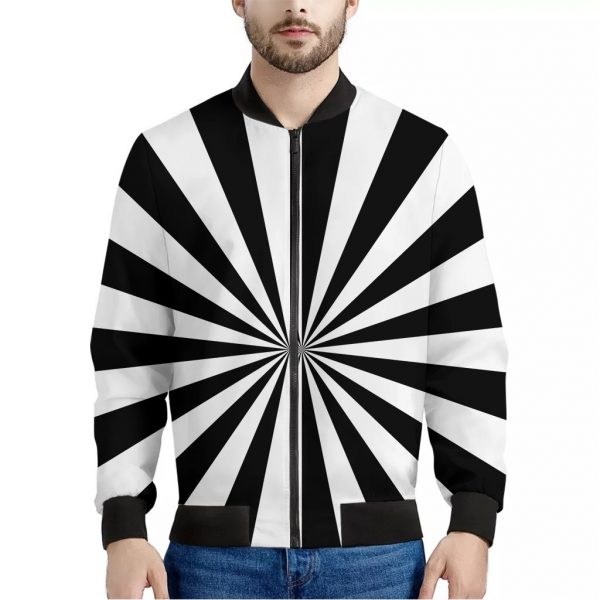 Black And White Radial Rays Print Bomber Jacket
