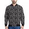 Black And White Skeleton Pattern Print Bomber Jacket