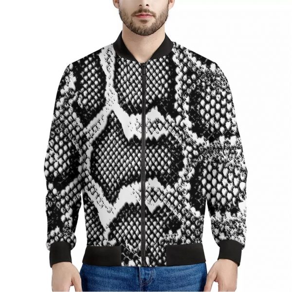 Black And White Snakeskin Print Bomber Jacket