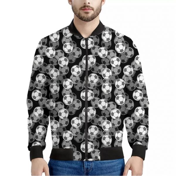 Black And White Soccer Ball Print Bomber Jacket