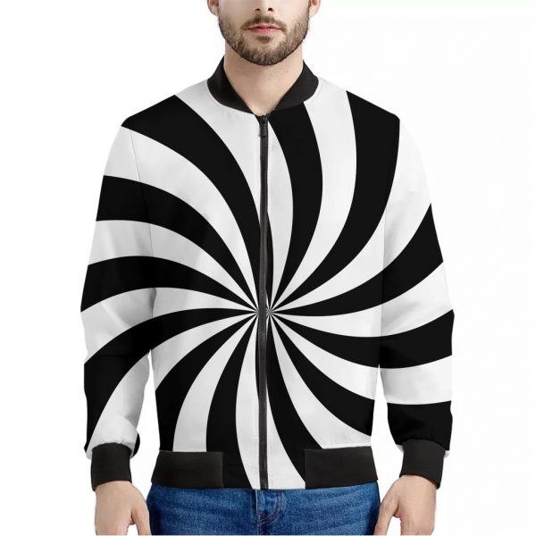 Black And White Swirl Print Bomber Jacket