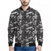 Black And White Tropical Palm Leaf Print Bomber Jacket