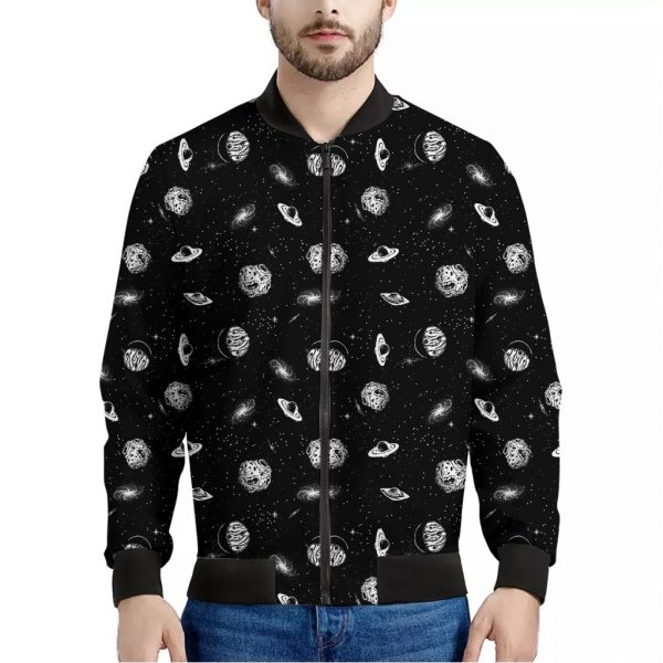 Black And White UFO Pattern Print Bomber Jacket