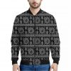 Black And White Warli Tribal Print Bomber Jacket