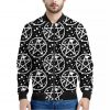 Black And White Wicca Pentagram Print Bomber Jacket