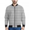 Black And White Windowpane Pattern Print Bomber Jacket