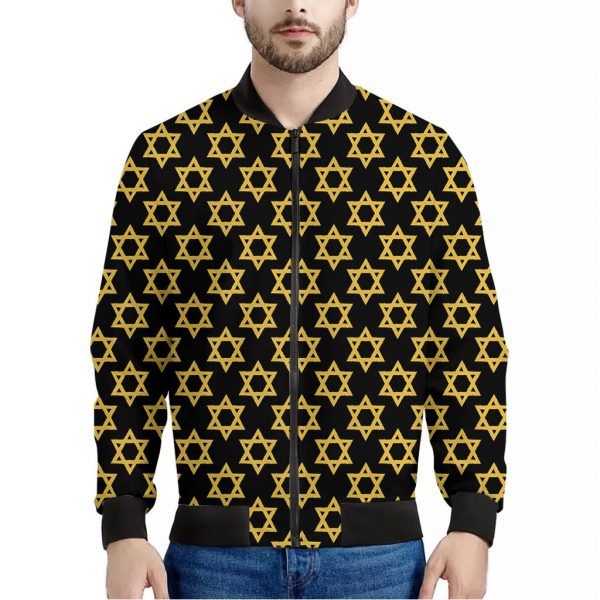 Black And Yellow Star of David Print Bomber Jacket