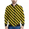 Black And Yellow Warning Striped Print Bomber Jacket