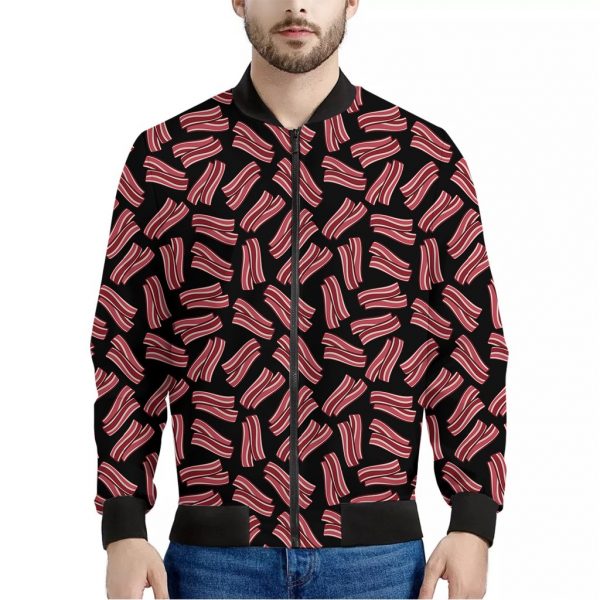 Black Bacon Pattern Print Bomber Jacket