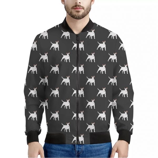 Black Bull Terrier Pattern Print Bomber Jacket