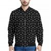 Black Geometric Cube Shape Pattern Print Bomber Jacket
