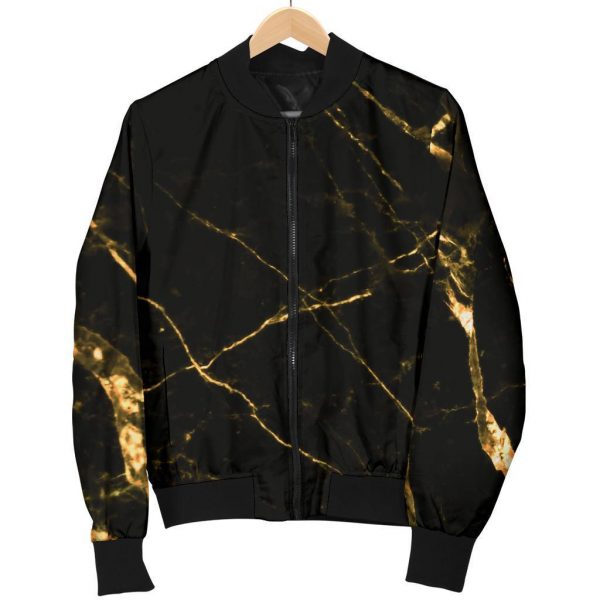 Black Gold Scratch Marble Print Bomber Jacket