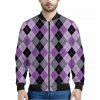 Black Grey And Violet Argyle Print Bomber Jacket