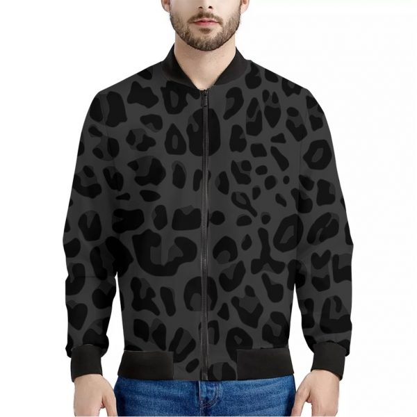 Black Leopard Print Bomber Jacket