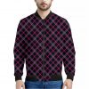 Black Pink And Blue Tartan Pattern Print Bomber Jacket