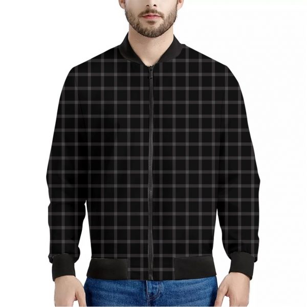 Black Tattersall Pattern Print Bomber Jacket