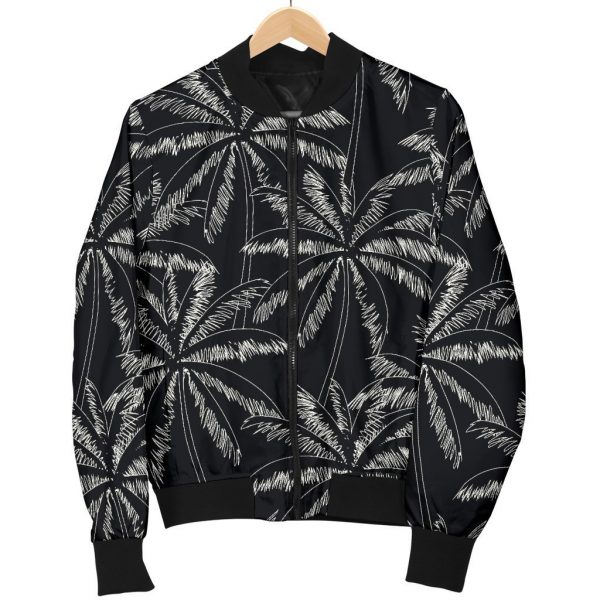 Black White Palm Tree Pattern Print Bomber Jacket