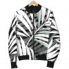 Black White Tropical Leaf Pattern Print Bomber Jacket