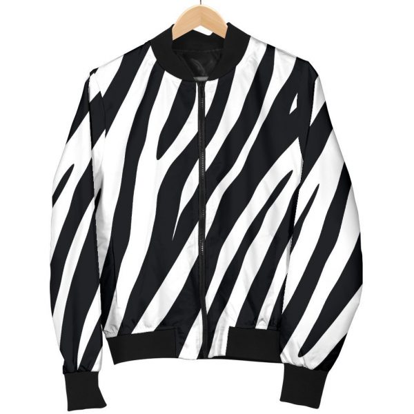 Black White Zebra Pattern Print Bomber Jacket