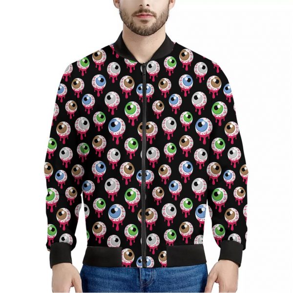 Bloody Eyeball Pattern Print Bomber Jacket