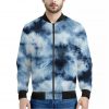 Blue And Black Acid Wash Tie Dye Print Bomber Jacket