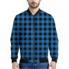 Blue And Black Buffalo Check Print Bomber Jacket