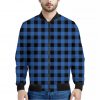 Blue And Black Buffalo Plaid Print Bomber Jacket