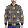 Blue And Gold Celestial Pattern Print Bomber Jacket