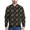 Blue And Gold Tribal Elephant Print Bomber Jacket