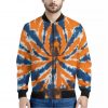 Blue And Orange Spider Tie Dye Print Bomber Jacket