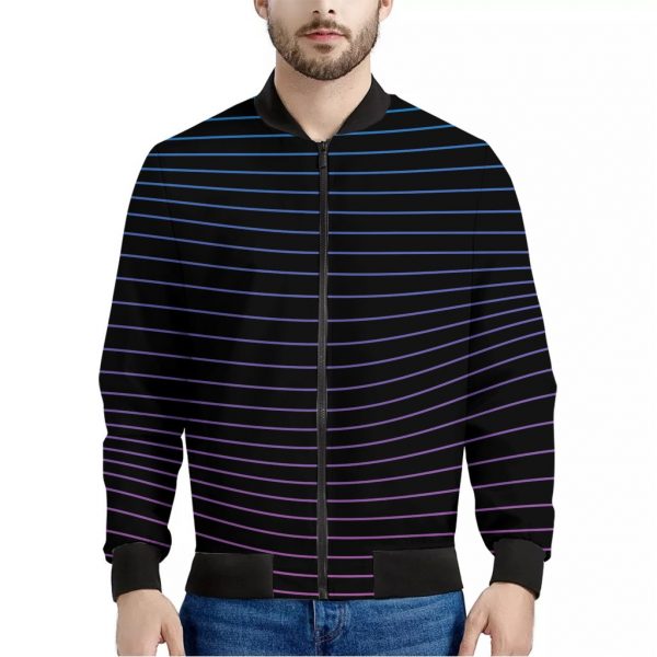 Blue And Purple EDM Wave Print Bomber Jacket