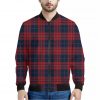 Blue And Red Tartan Pattern Print Bomber Jacket
