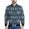 Blue And Teal Damask Pattern Print Bomber Jacket