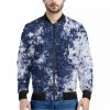 Blue And White Acid Wash Tie Dye Print Bomber Jacket