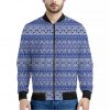 Blue And White African Pattern Print Bomber Jacket