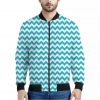 Blue And White Chevron Pattern Print Bomber Jacket