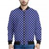 Blue And White Polka Dot Pattern Print Bomber Jacket