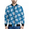 Blue And White Sea Turtle Pattern Print Bomber Jacket