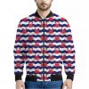 Blue And White Wave Crab Pattern Print Bomber Jacket