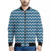 Blue And White Zigzag Pattern Print Bomber Jacket