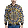Blue And Yellow Motion Illusion Print Bomber Jacket