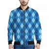Blue Argyle Pattern Print Bomber Jacket