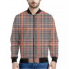 Blue Beige And Orange Glen Plaid Print Bomber Jacket