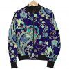 Blue Bohemian Paisley Pattern Print Bomber Jacket